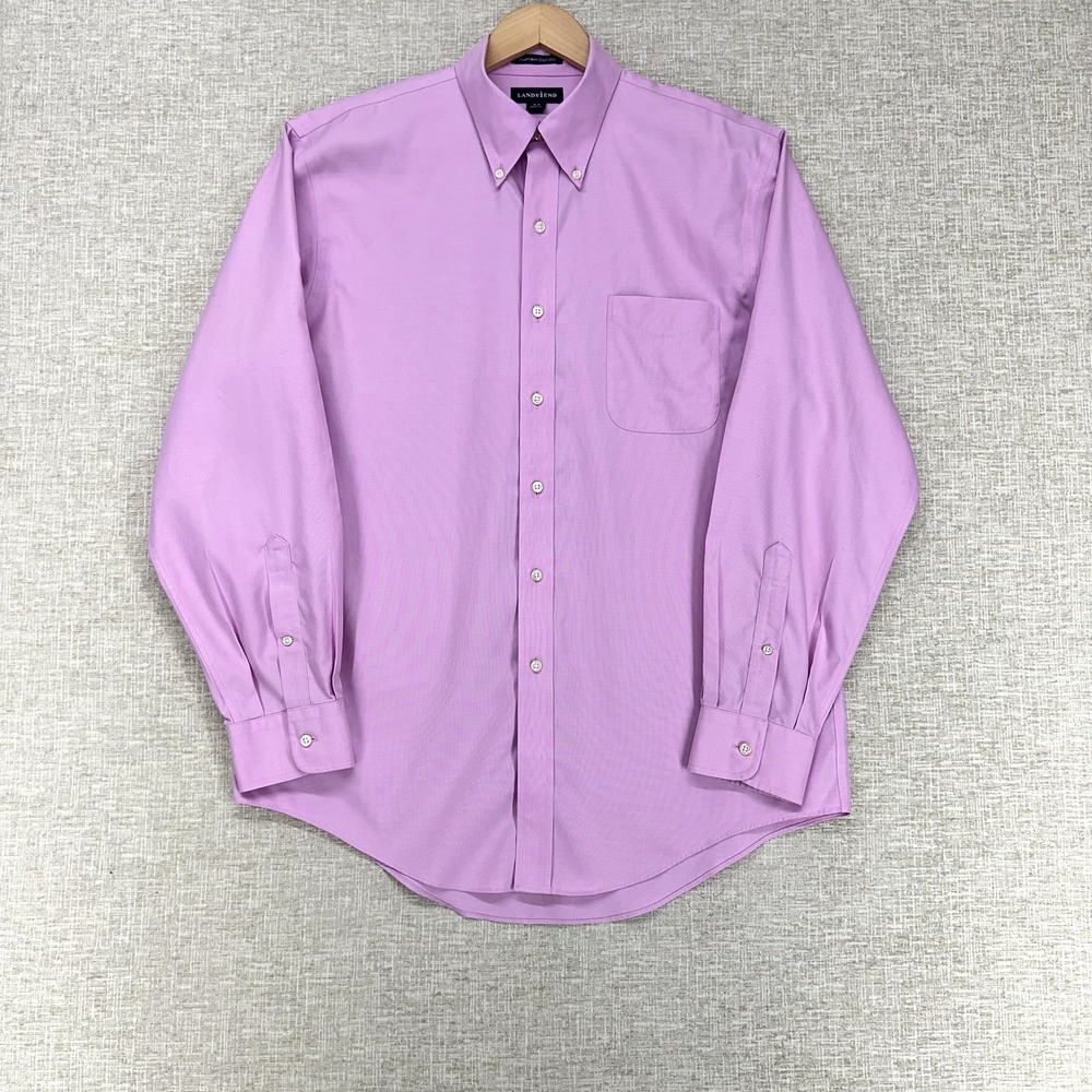 Lands' End Shirt Mens Large Pink Pinpoint Oxford Long‎ Sleeve Button Down Dress